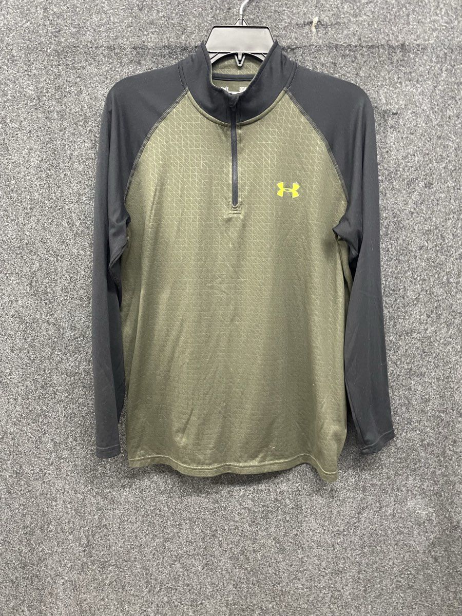 Under Armour Men's 1/4 Zip Pullover Green Black HeatGear Grid Pattern Sz S