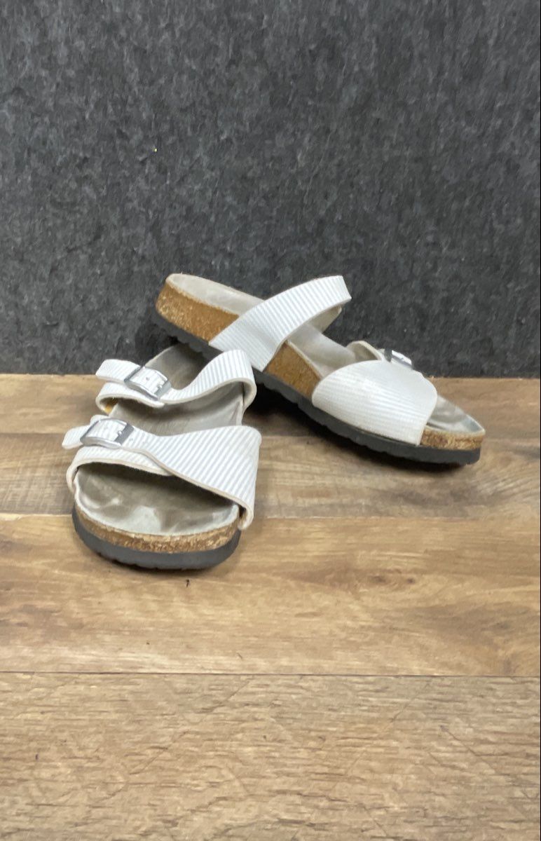 Birkenstock Salina White Ribbed Three Strap Slide Sandals Women's Size 8 EU 39