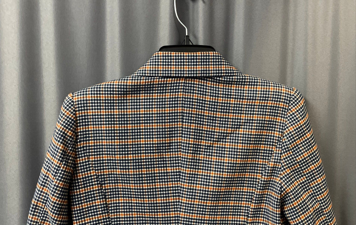 Merona Women's Blue Tan Plaid Wool Blend Blazer Jacket Sz 2