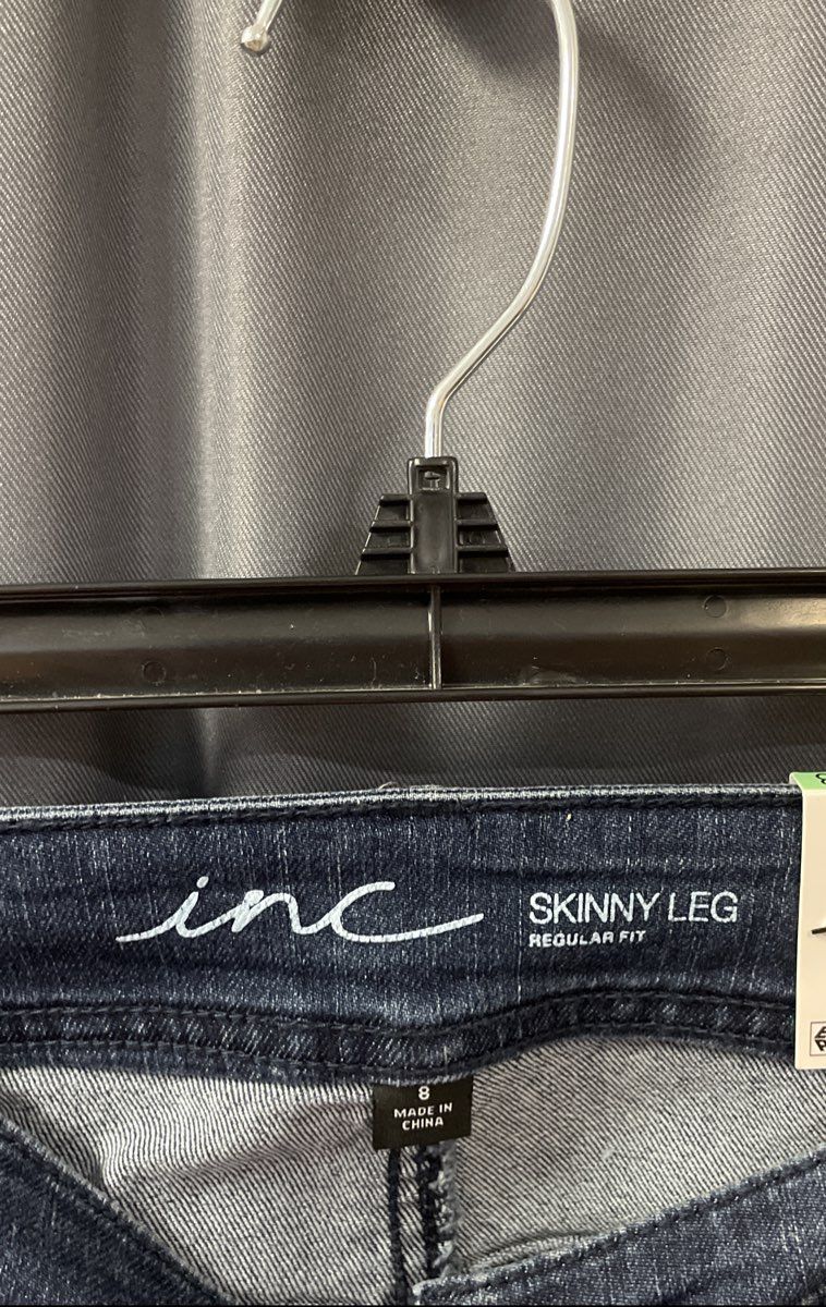 INC Women's Blue Skinny Leg Embellished Side Stripe Mid Rise Jeans Sz 8 NWT