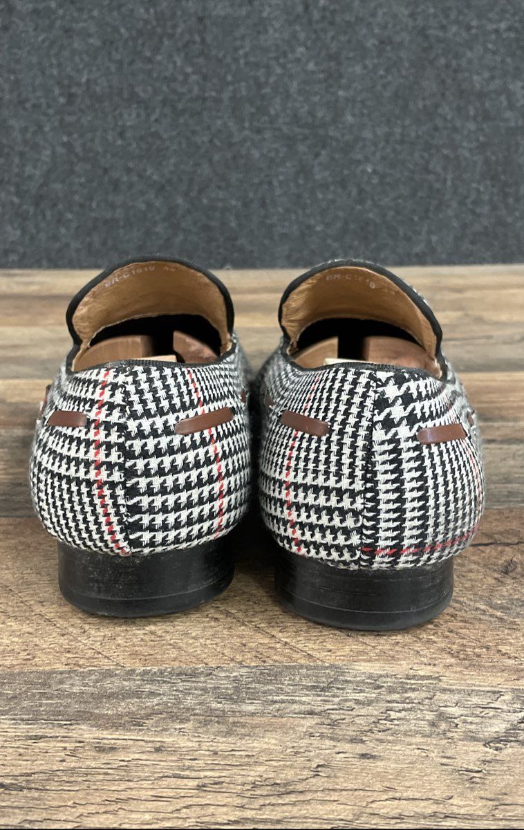 Elanroman Houndstooth Tassel Loafers Prince of Wales Check Red Sole Size 43