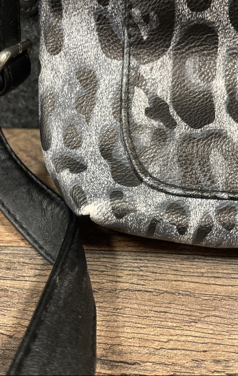 Rosetti Grey Black Leopard Print Crossbody Bag Multi-Pocket Silver Hardware