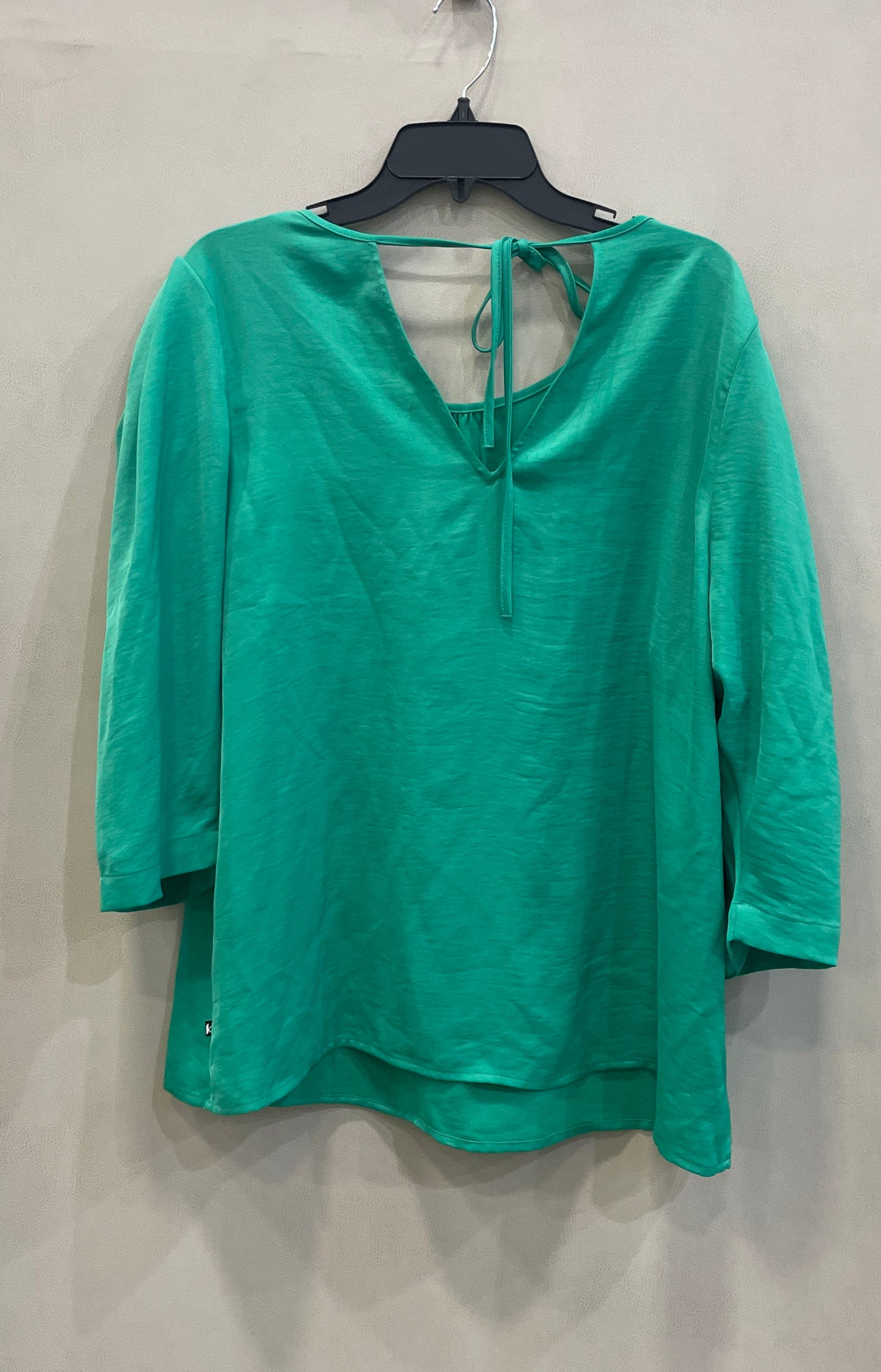Karl Lagerfeld Paris Women's Green Pleated Shoulder Back Tie Top Blouse XL