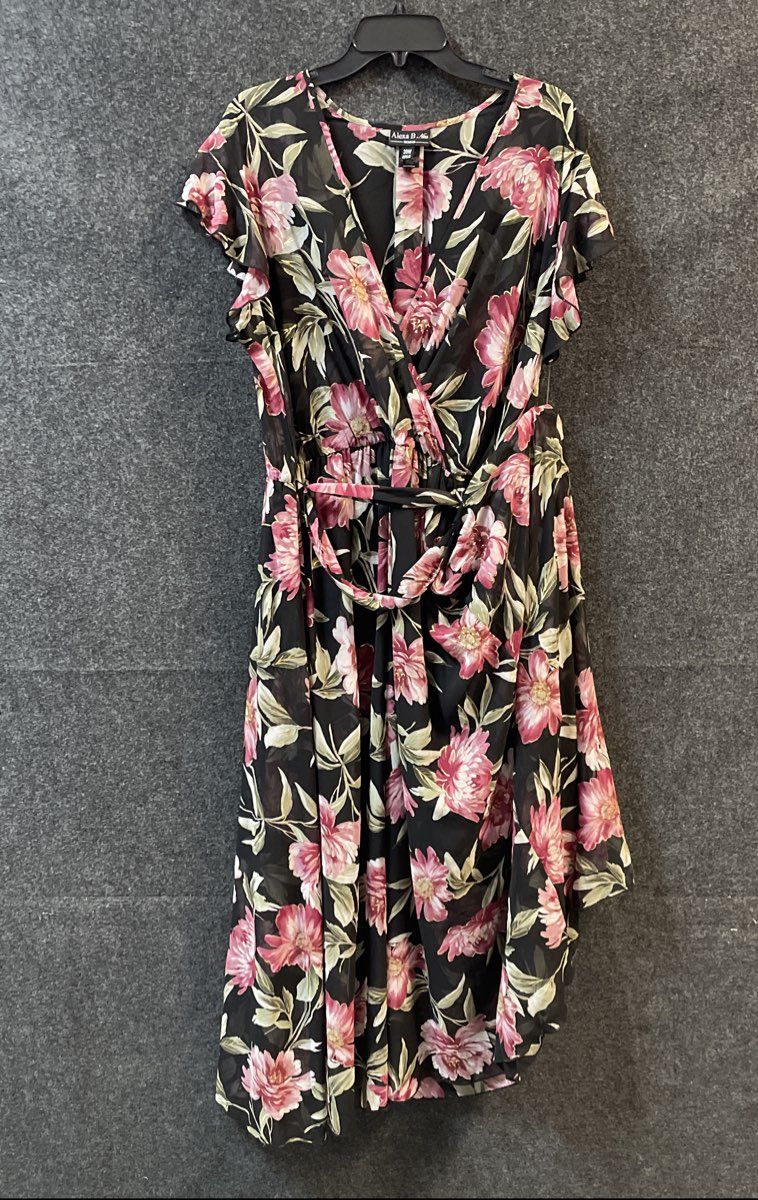 Alexa B. Nites Women's Plus Size 20W Black Pink Floral Faux Wrap Dress NWT