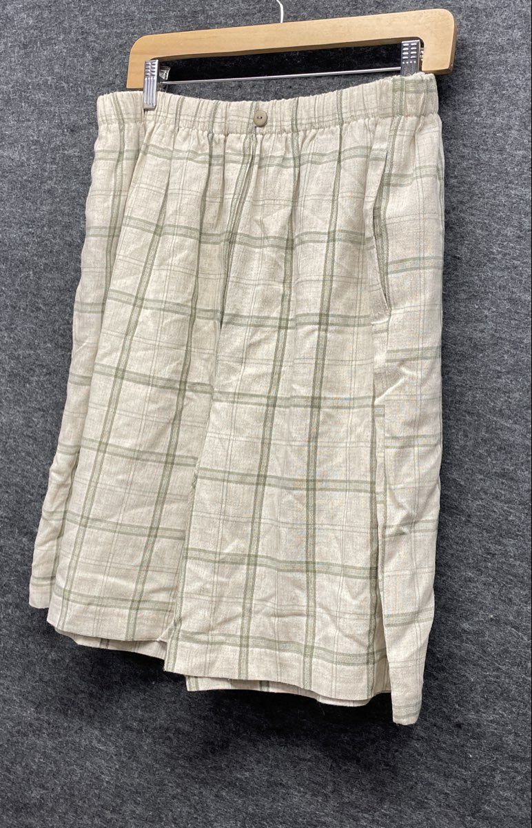 Vintage 90s Collaborations Women's Plaid Flax Blend Shorts Tan Green Sz 20 USA