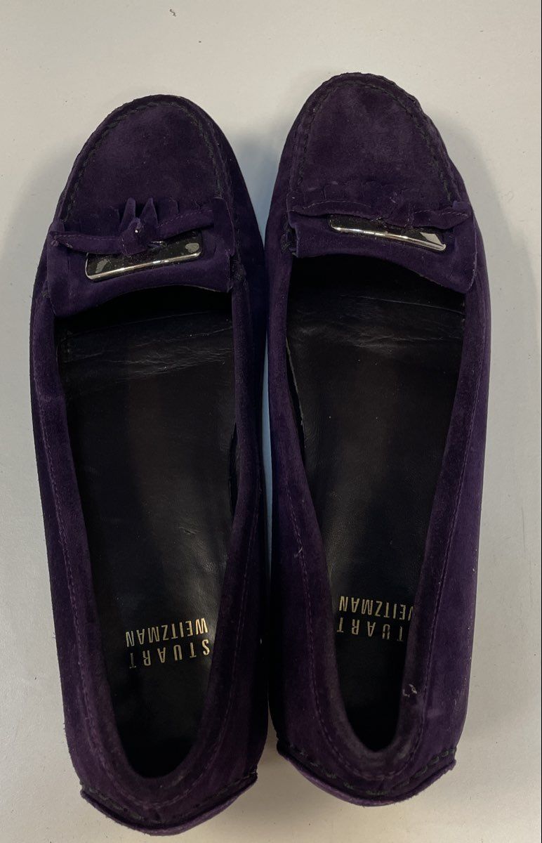 Stuart Weitzman Purple Suede Kiltie Fringe Loafer Flats Size 7.5