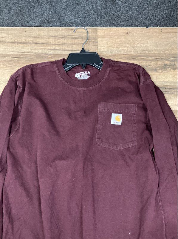 Carhartt Men's Burgundy Long Sleeve Loose Fit Pocket T-Shirt K126 Sz S