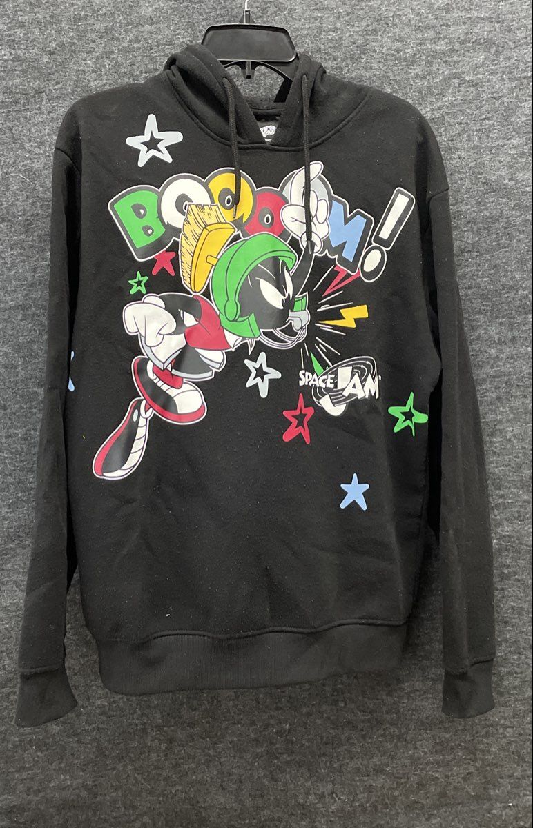 Space Jam Men's Black Marvin the Martian BOOOOM Graphic Hoodie Sz M