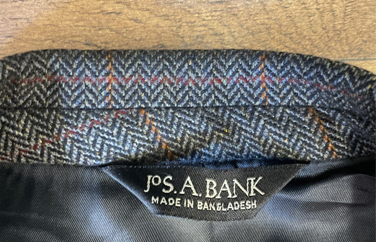 Jos. A. Bank Men's Gray Herringbone Windowpane Silk Wool Blazer 44