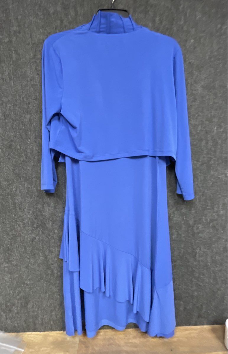 Susan Graver Women's Royal Blue 2 Piece Ruffle Dress & Pleated Jacket Set Sz XS