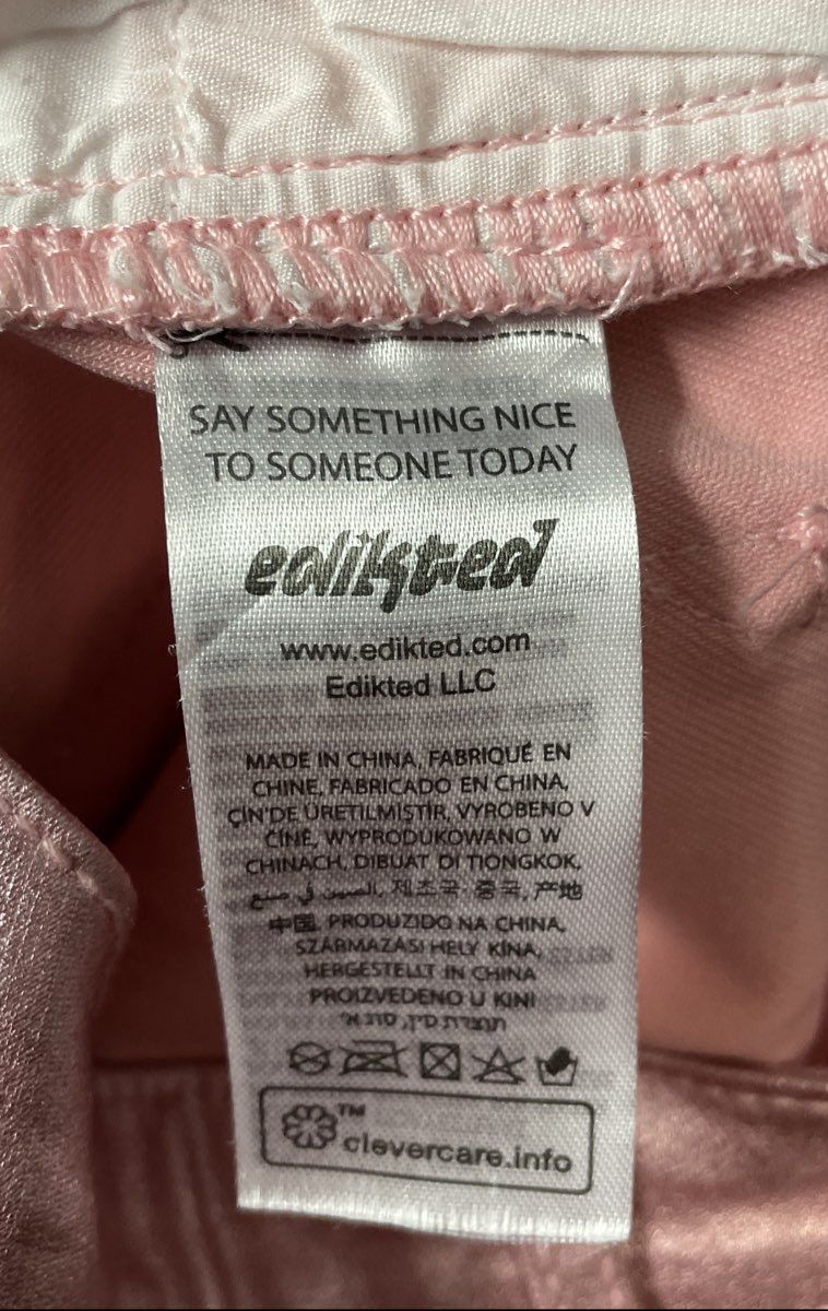 Edikted Women's Pink Shiny Metallic High Rise Flare Pants Sz S