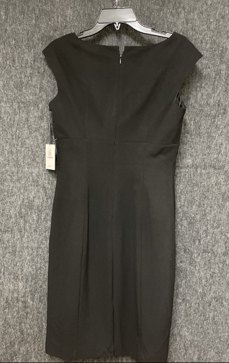 Calvin Klein Women's Black Pleated Square Neck Cap Sleeve Sheath Dress Sz 6 NWT