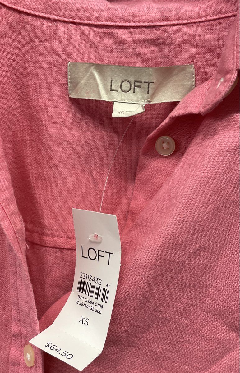 Loft Women's Pink Long Sleeve Button Up Shirt Curved Hem NWT Sz XS