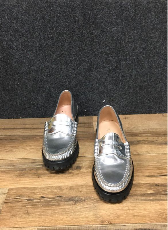 J. Crew Metallic Silver Lug-sole Penny Loafers Women's Size 7
