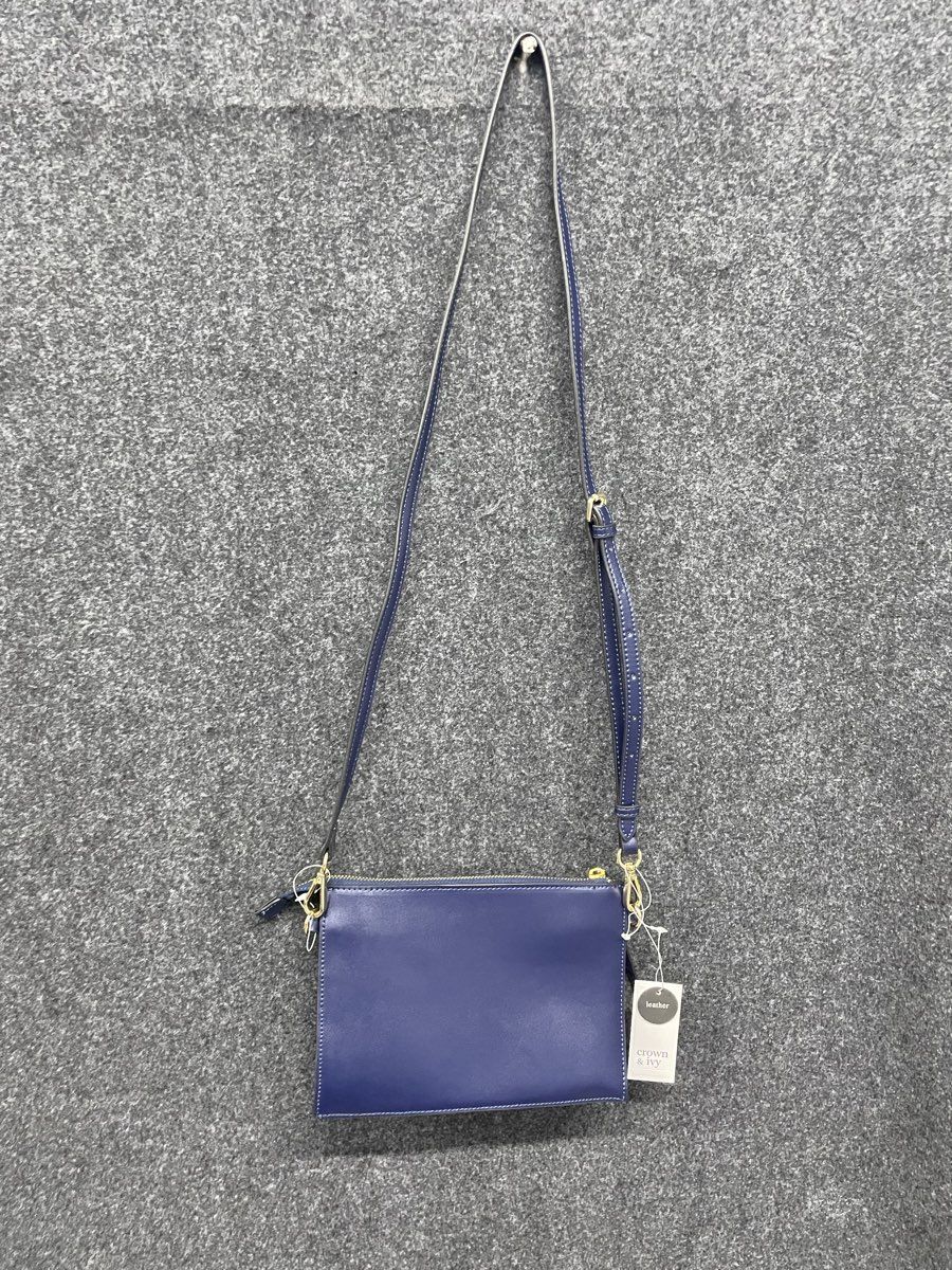Crown & Ivy Navy Leather Brogue Detail Crossbody Bag NWT Gold Hardware