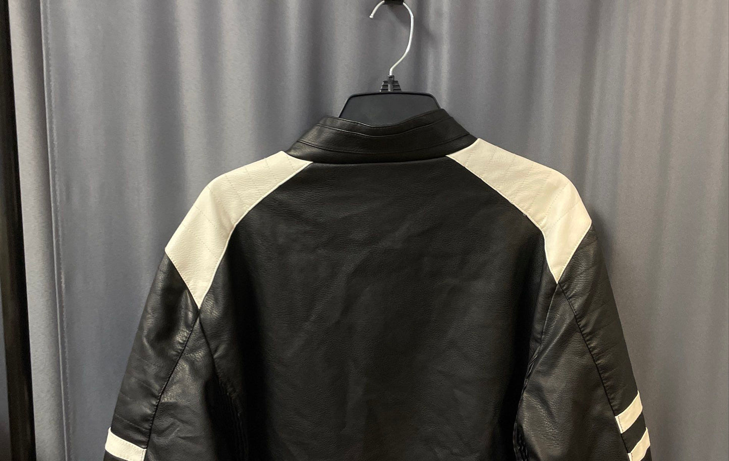 Fried Denim Men's Black White Faux Leather Biker Cafe Racer Jacket Size L