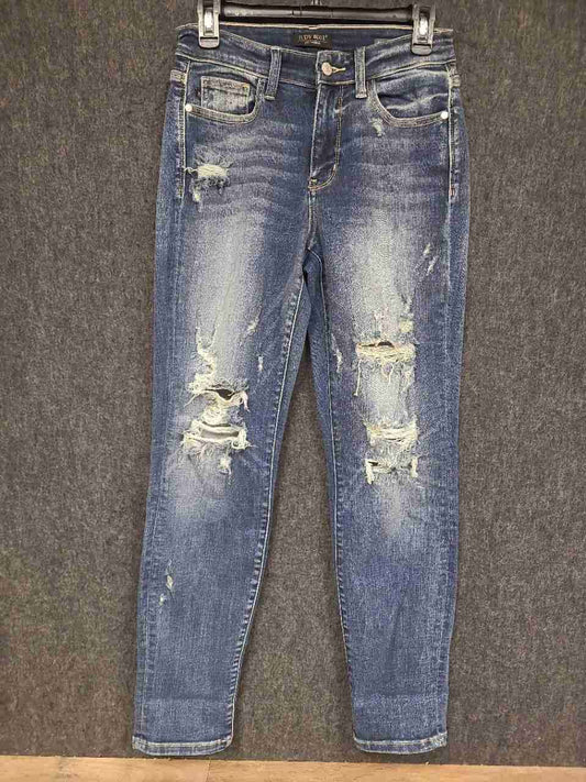 Judy Blue Women's Boyfriend Fit Jeans Blue Distressed Ripped Stretch Sz 3/26