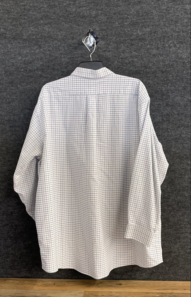 L.L. Bean Men's 2 Pack Wrinkle-Free Dress Shirts White Blue Check Size 18-33