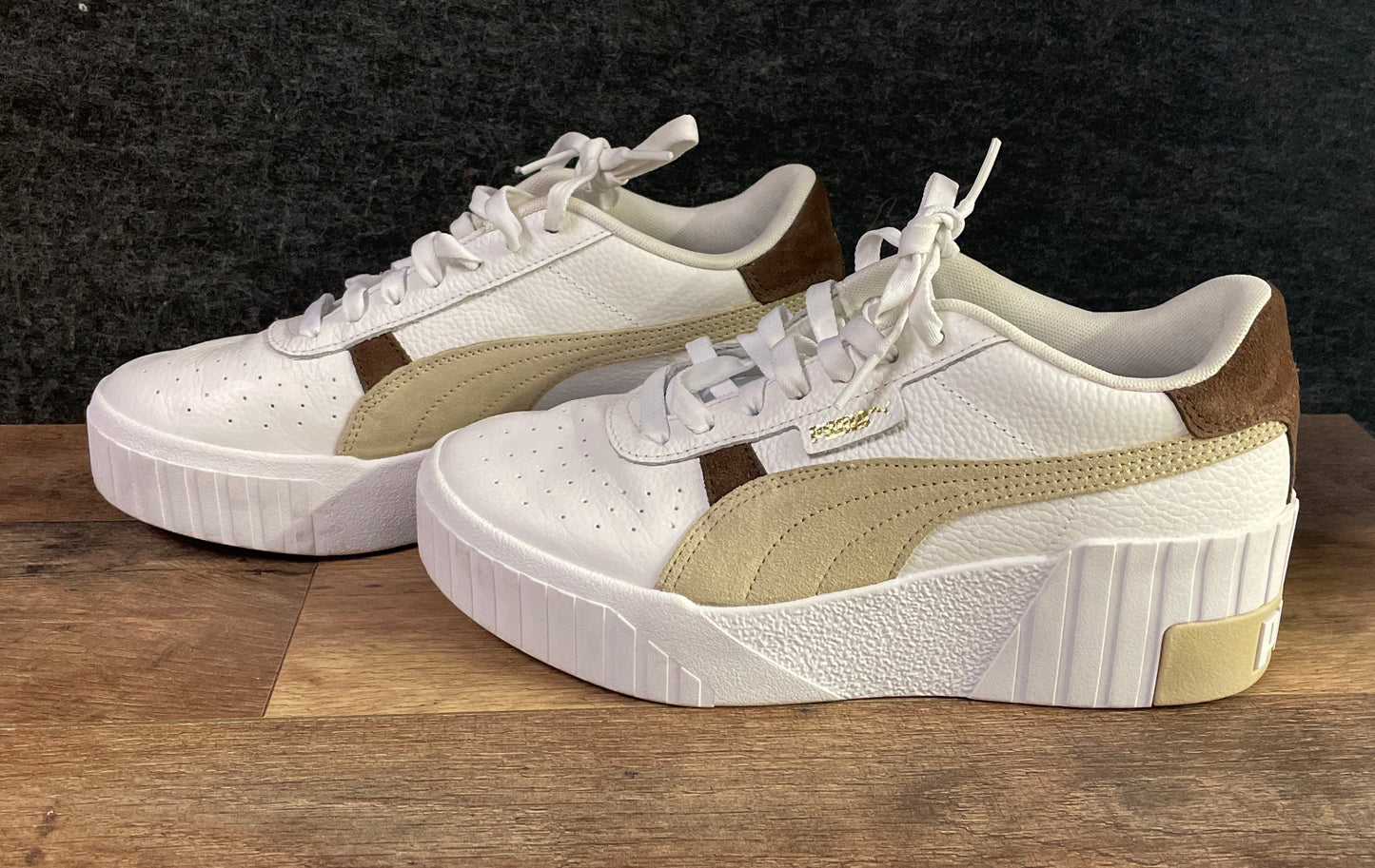 Puma Cali Dream White Brown Pristine Leather Platform Sneakers Women's Size 9