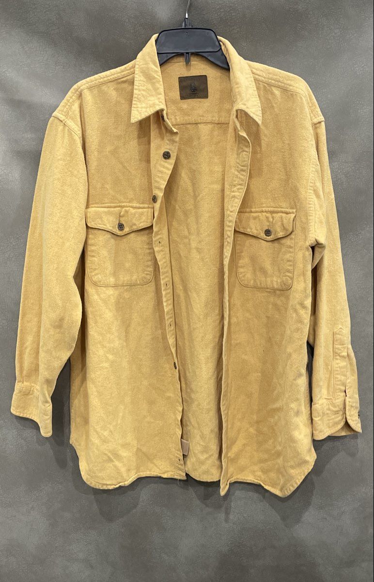 Vintage 90s St John's Bay Men's Yellow Cotton Flannel Button Up Shirt Sz L