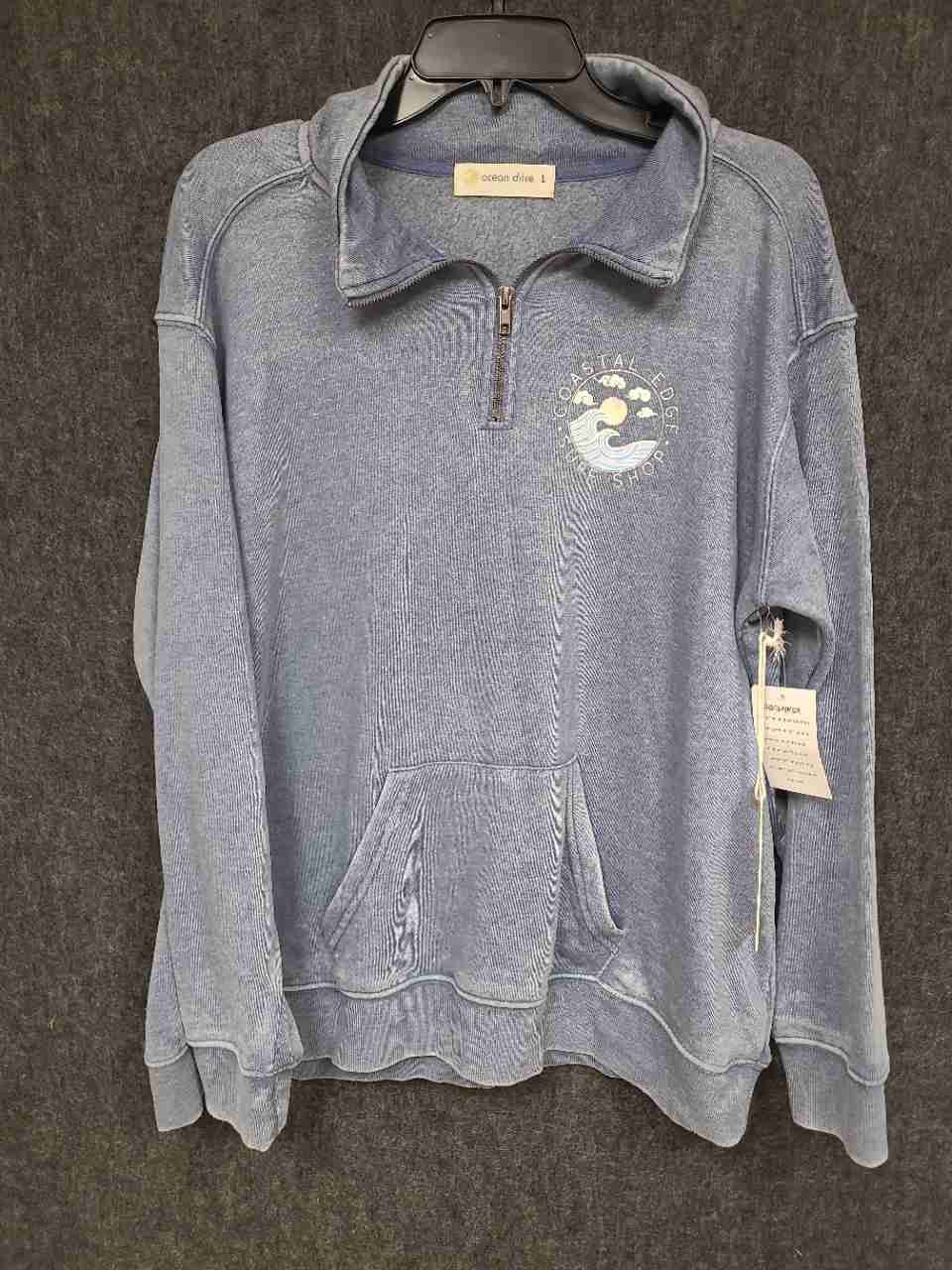 Ocean Drive Women's Blue Coastal Edge Surf Shop 1/4 Zip Sweatshirt NWT Size L