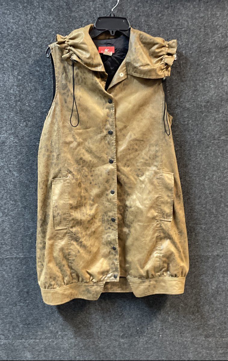 IC Collection Women's Bronze Gold Metallic Scrunched Collar Long Vest Dress