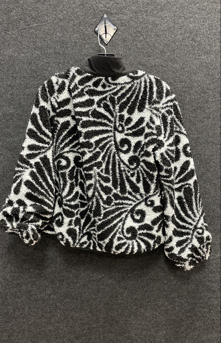 Liz Claiborne Women's Black White Floral Sherpa Snap Front Fleece Jacket Sz M
