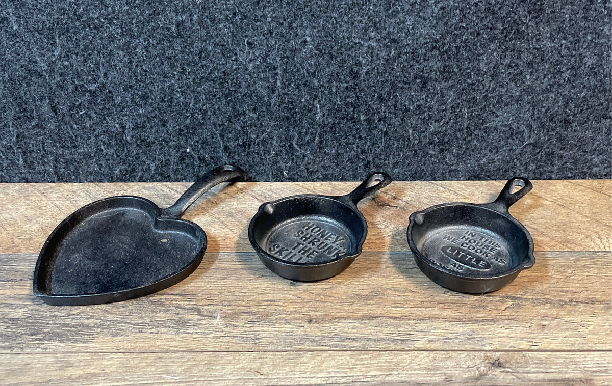 Lodge LMS & Galerie Cast Iron Mini Skillet Heart Griddle 3 Piece Lot Novelty