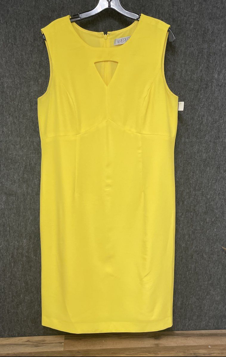 Kasper Women's Yellow Sleeveless Sheath Dress Keyhole Cutout Back Zip Sz 14