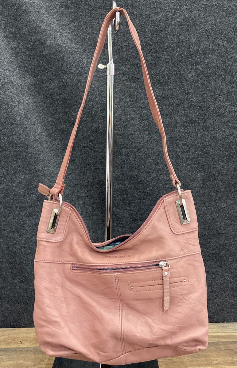 Stone Mountain Pink Leather Hobo Shoulder Bag Silver Hardware Purse