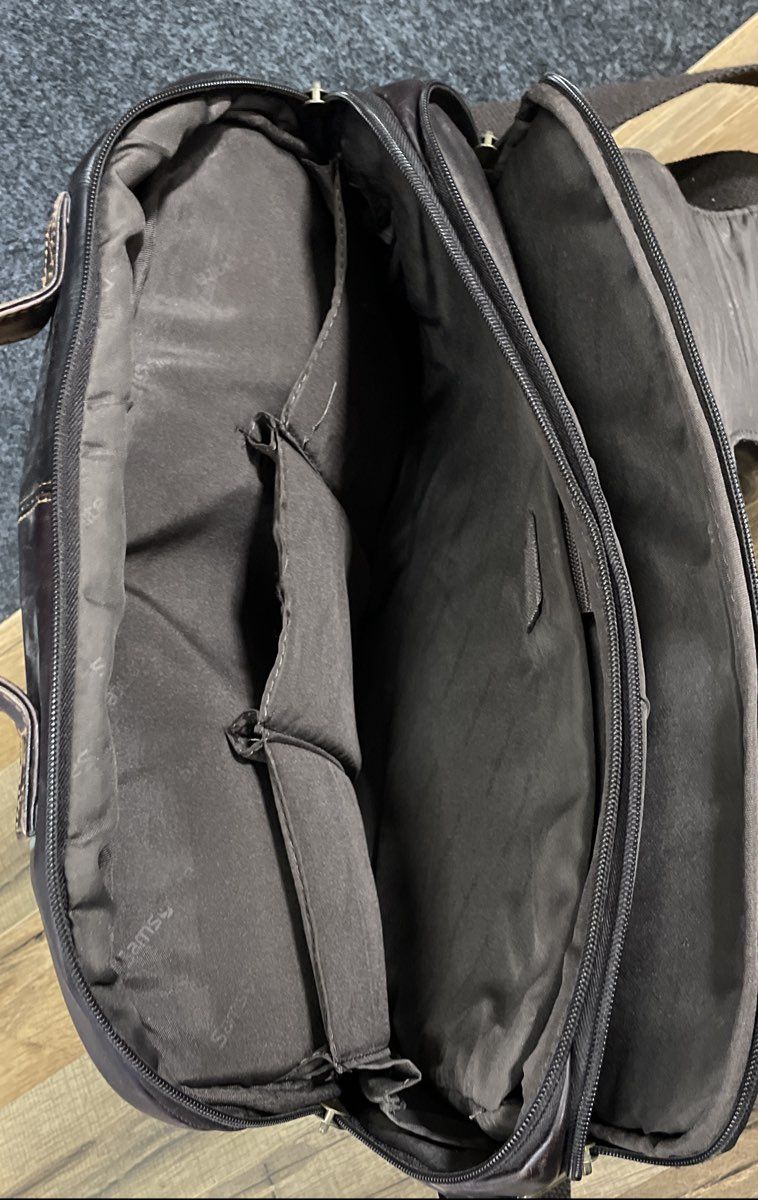 Samsonite Dark Brown Leather Briefcase Messenger Laptop Bag Adjustable Strap