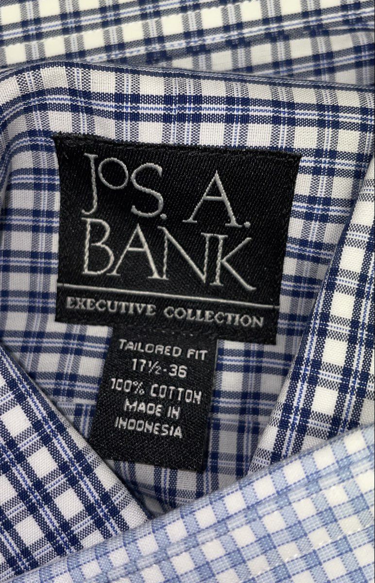 Jos. A. Bank Men's Tailored Fit Dress Shirt Lot of 3 Blue Checks 17.5 36