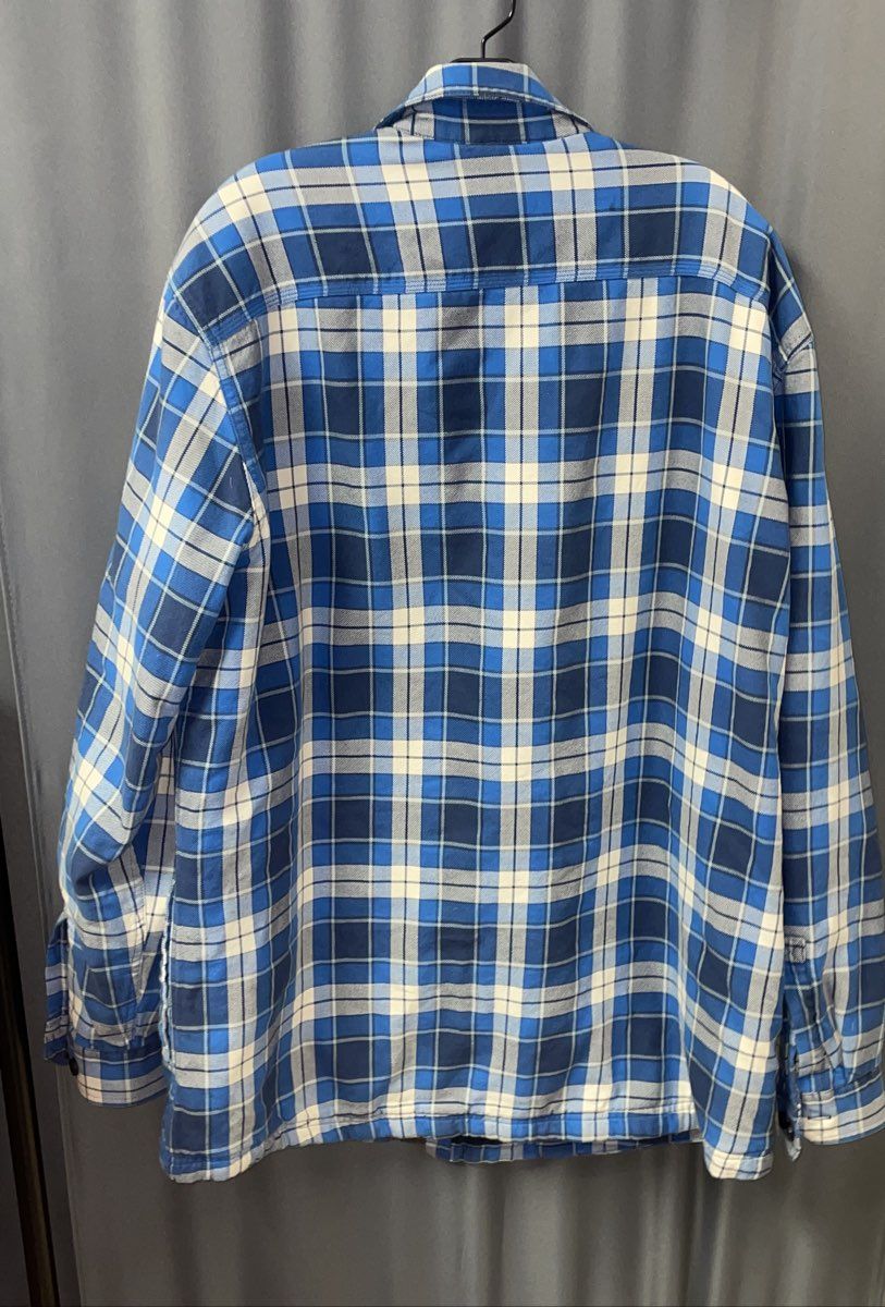 L.L. Bean Men's Blue White Plaid Quilted Lined Flannel Shirt Jacket XL Tall