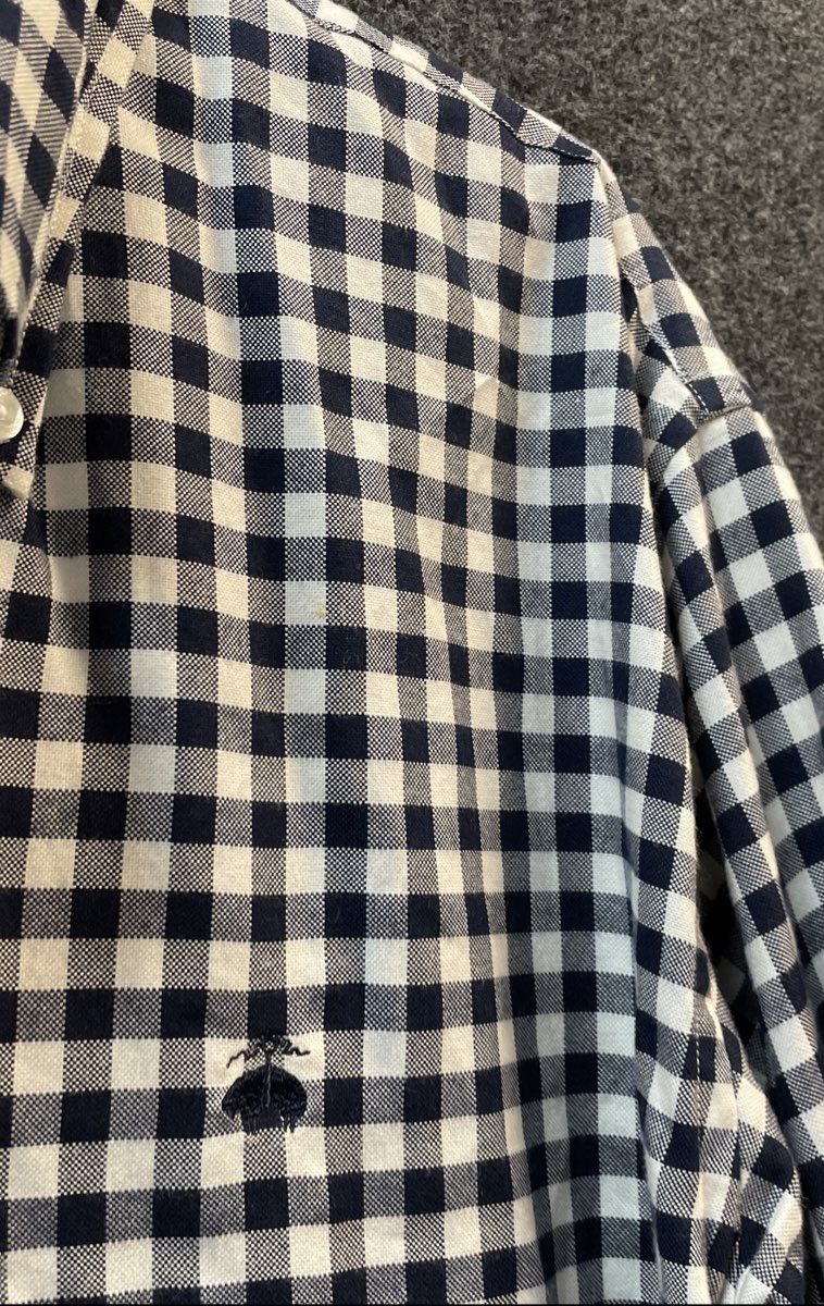 Brooks Brothers Men's Navy Blue White Gingham Madison Original Polo Shirt Sz L