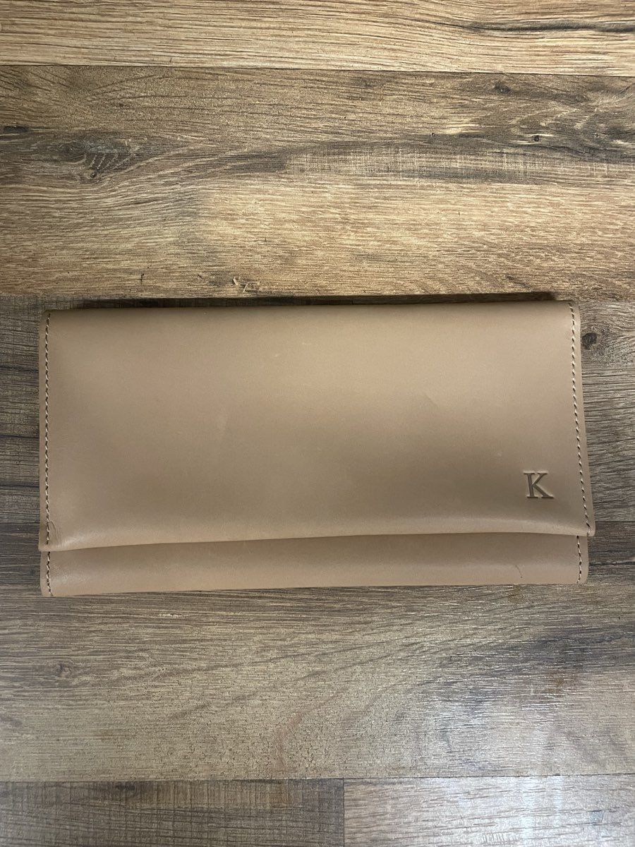 ABLE Tan Leather Debre Trifold Wallet Handmade in Ethiopia Monogram K