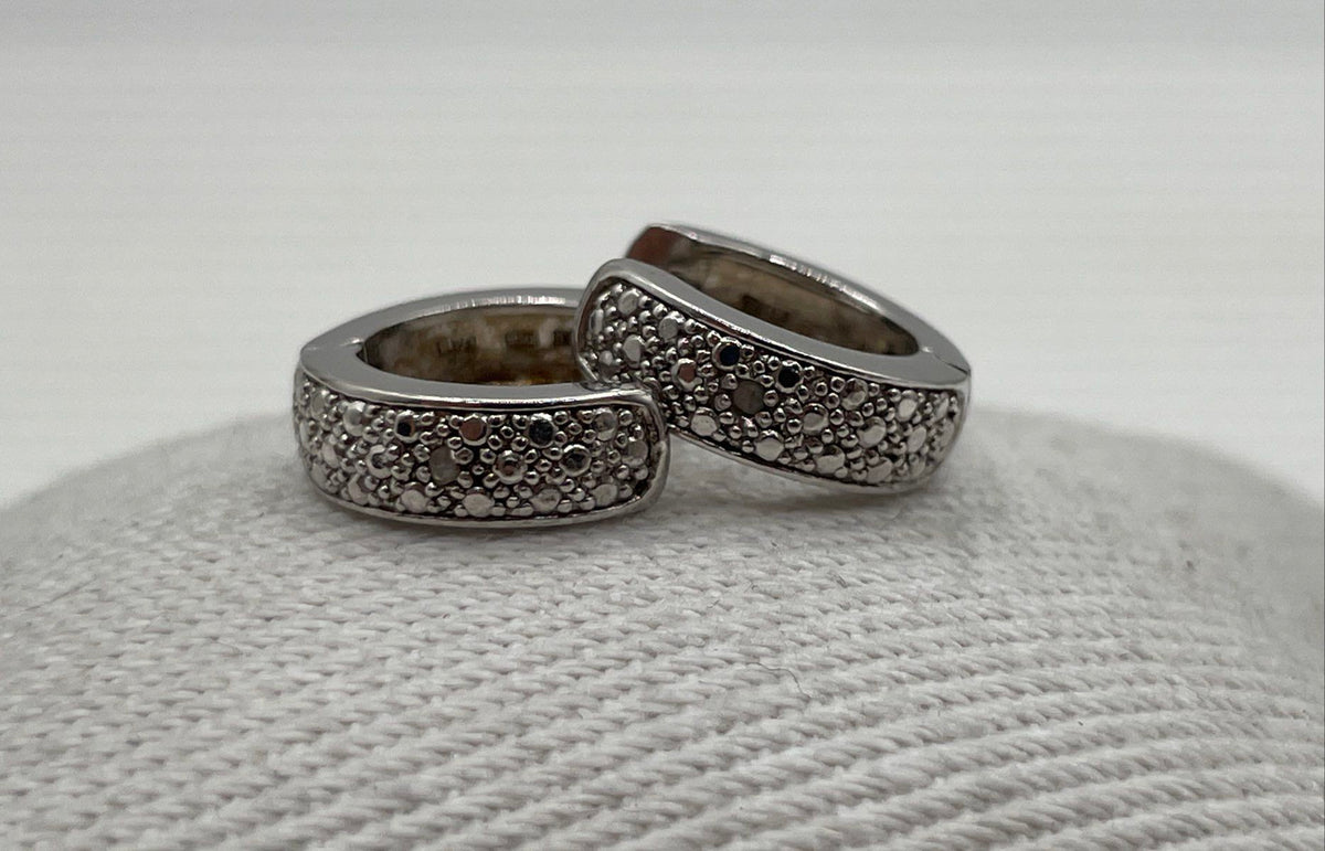 925 Sterling Silver Diamond Accent Huggie Hoop Earrings 4.5g