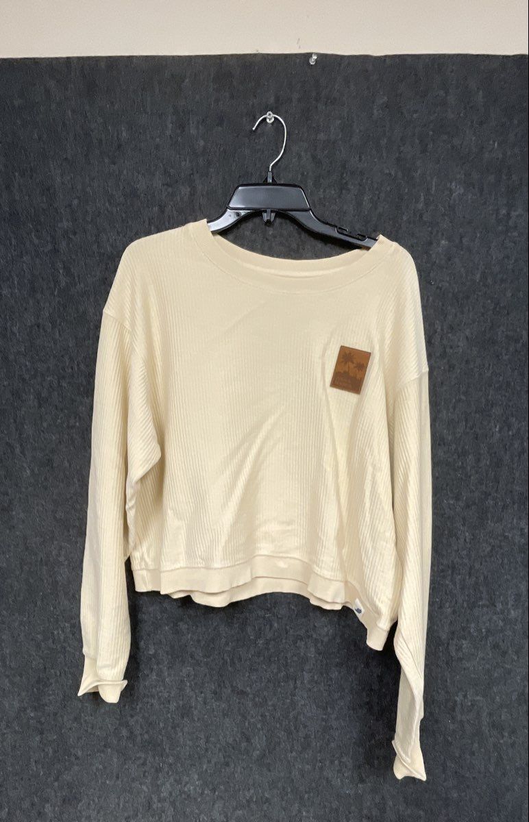 Unwind by League Women's Cream Ribbed Anna Maria Patch Cropped Shirt Sz XL