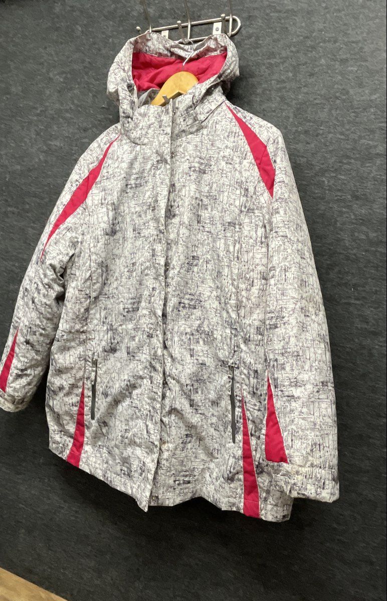Below Zero Women's Ski Jacket Parka Gray Pink Hooded Fleece Lined Pattern Sz 1X