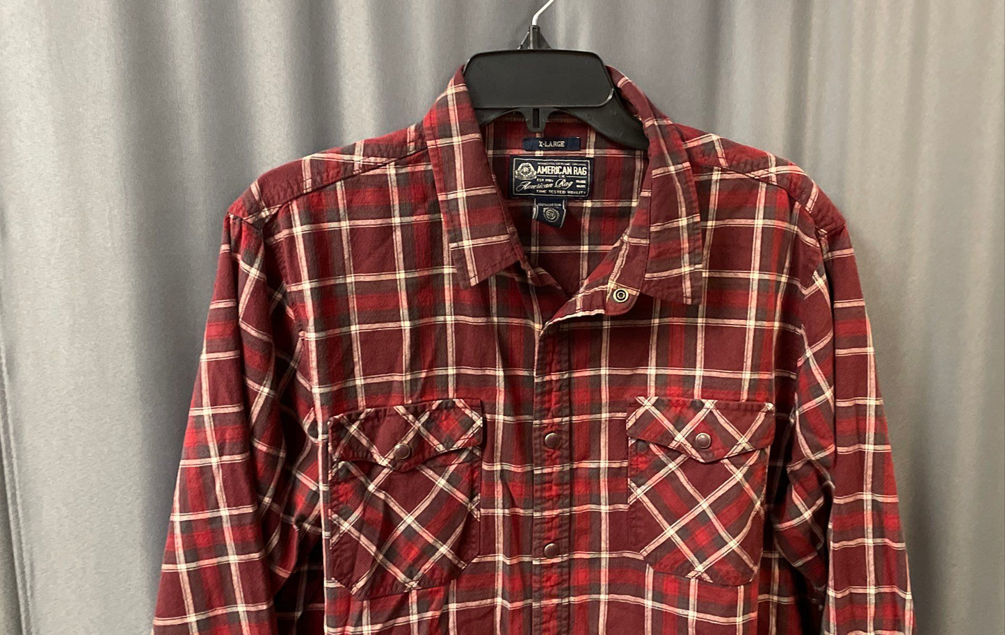 American Rag Men's Red Plaid Long Sleeve Western Snap Front Cotton Shirt Sz XL