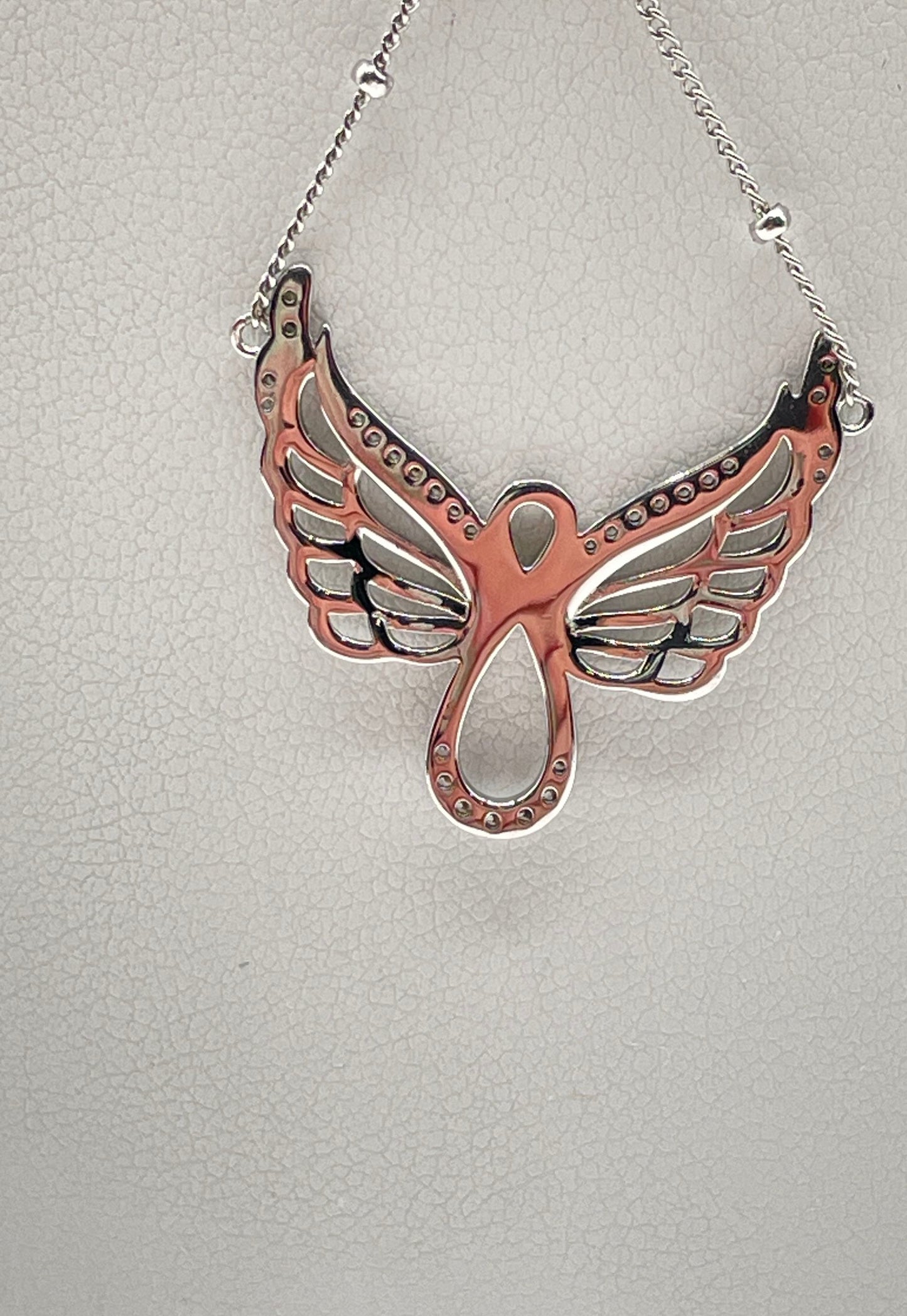 925 Sterling Silver Moissanite Angel Wings Infinity Necklace 4.6g