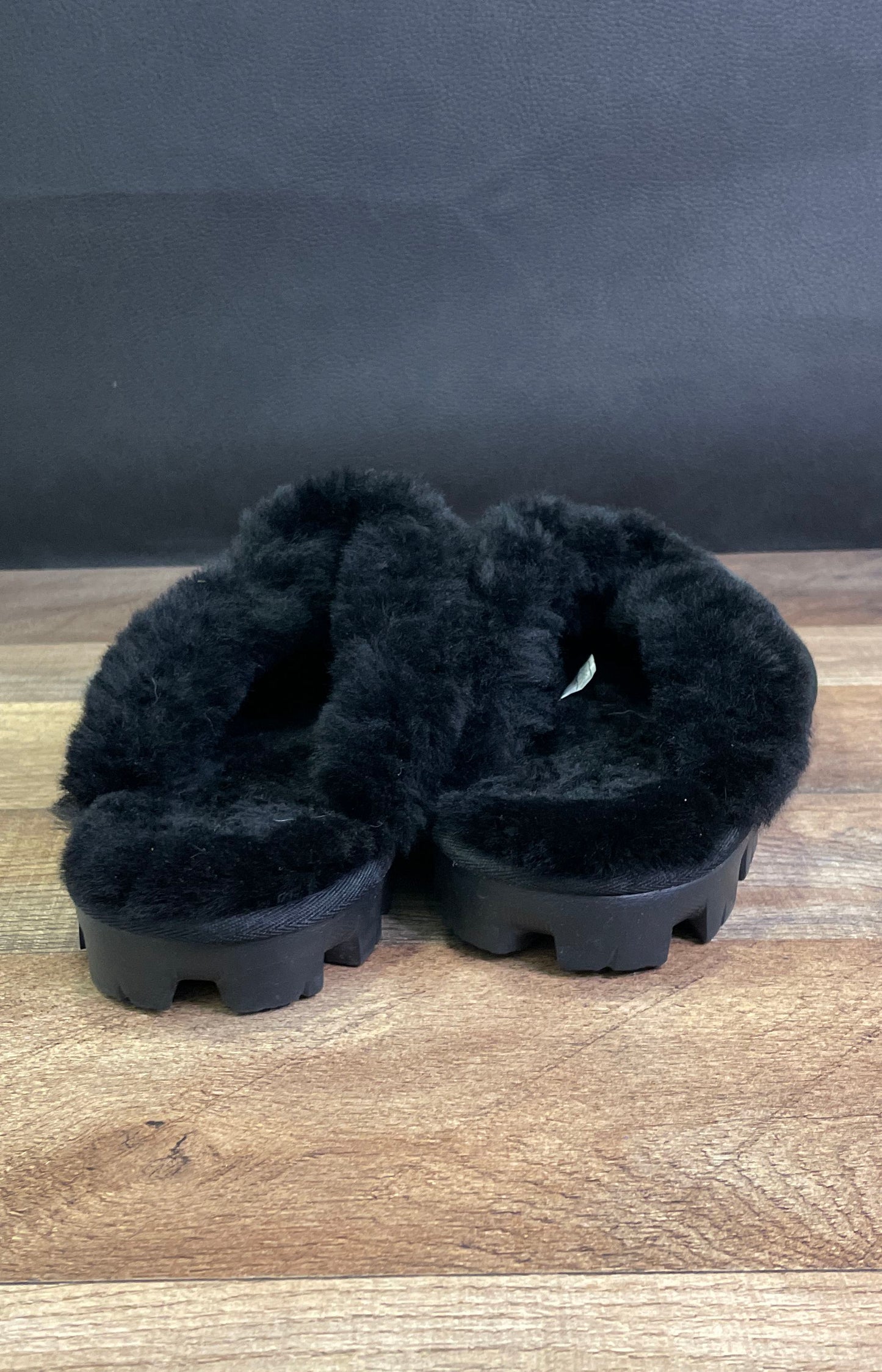 UGG Coquette Black Suede Sheepskin Fur Slide Slippers Women's Size 8