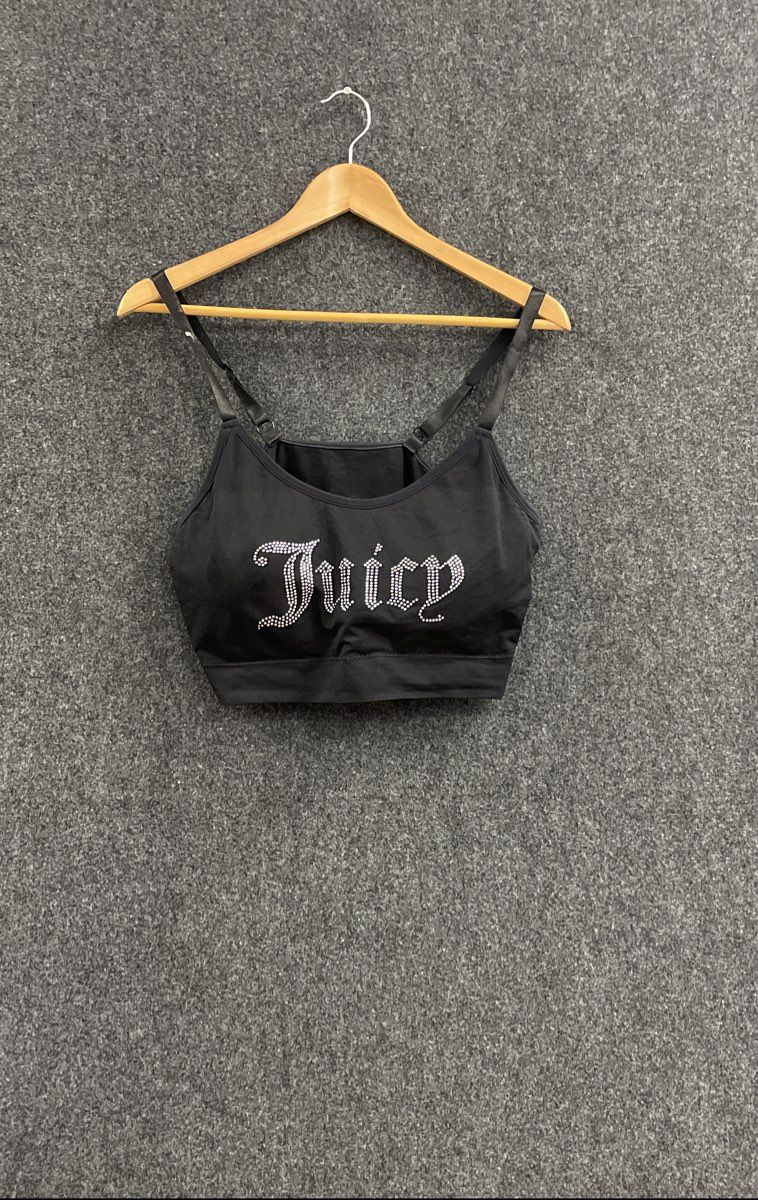 Juicy Couture Women's Black Rhinestone Logo Intimates Bralette Sz 3X
