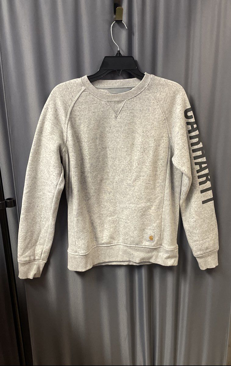Carhartt Women's Relaxed Fit Crewneck Sweatshirt Heather Gray Logo Sz S (4-6)