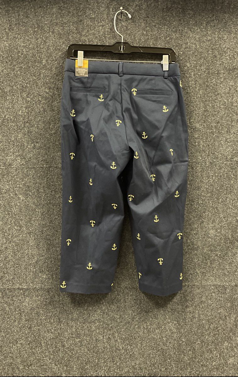 Kim Rogers Women's Blue Nautical Anchor Shannon Fit Capri Pants NWT Sz 6P
