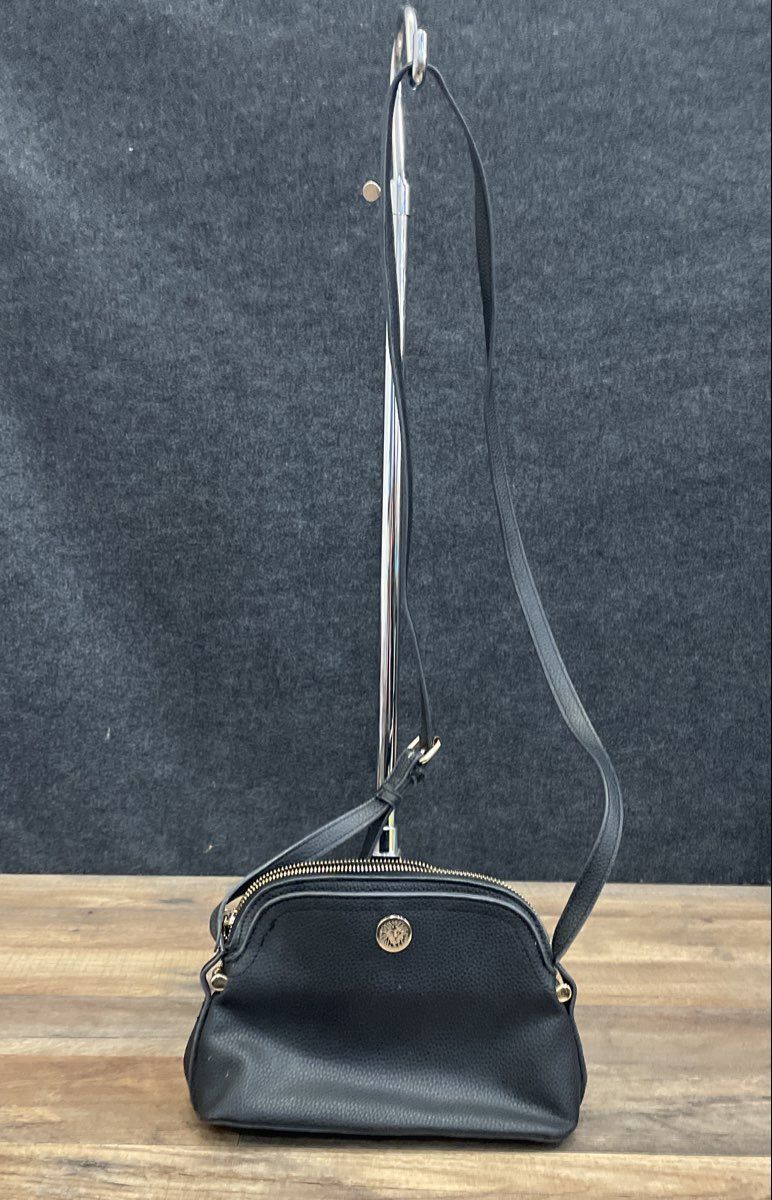 Anne Klein Black Pebbled Crossbody Bag Gold Tone Hardware Dome Top