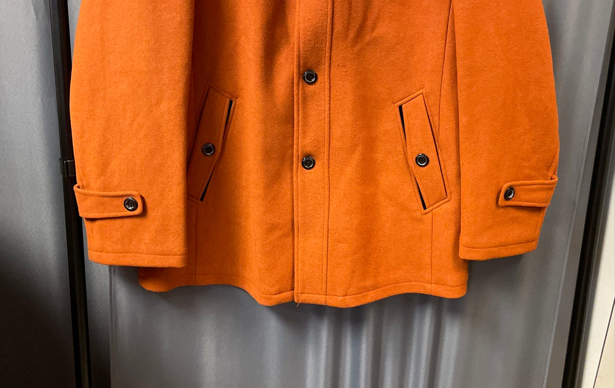 Men's Orange Wool Blend 2-in-1 Inner Bib Pea Coat Jacket Sz L