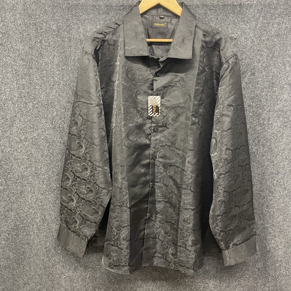 DiBanGu Men's Black Paisley Jacquard Silk Blend Dress Shirt Sz XXXL NWT