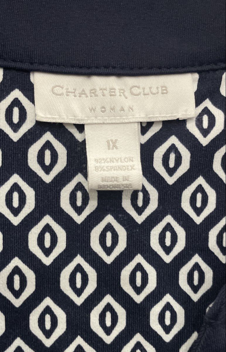 Charter Club Women's Navy Blue Geometric Sleeveless Button Front Top Sz 1X NWT