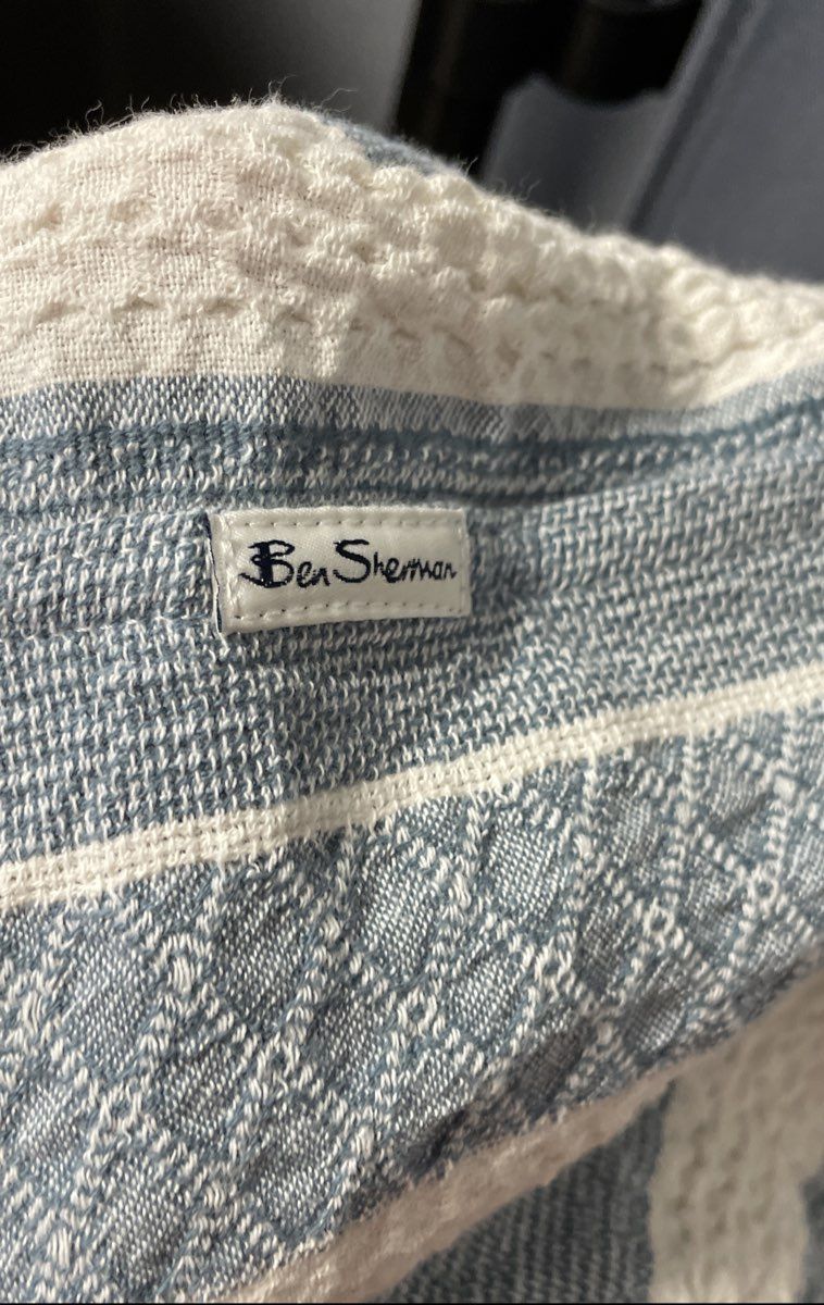 Ben Sherman Men's Blue White Textured Knit Vertical Stripe Button Up Shirt Sz M
