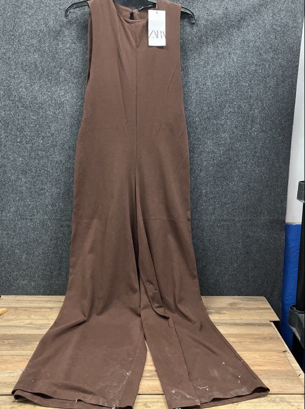 Zara Women's Brown 100% Cotton Wide Leg Sleeveless Jumpsuit Sz XS NWT